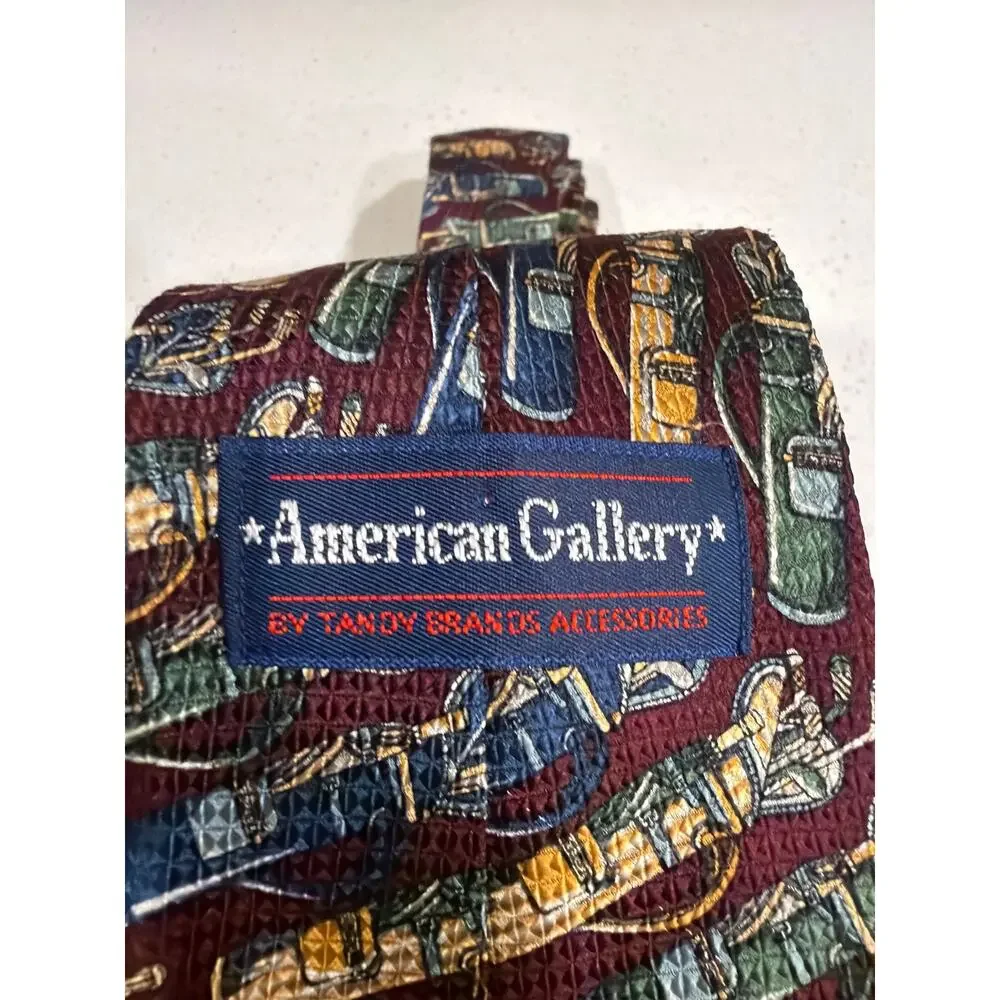 American Gallery by Tandy Brands silk necktie tie with golf bags and clubs
